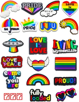 20PCS Rainbow Shoes Decoration Charms for LGBTQ Lesbian Gay Pride Proud Love Peace, Clog Sandals Shoe Decorations for Girls Women Party Favor