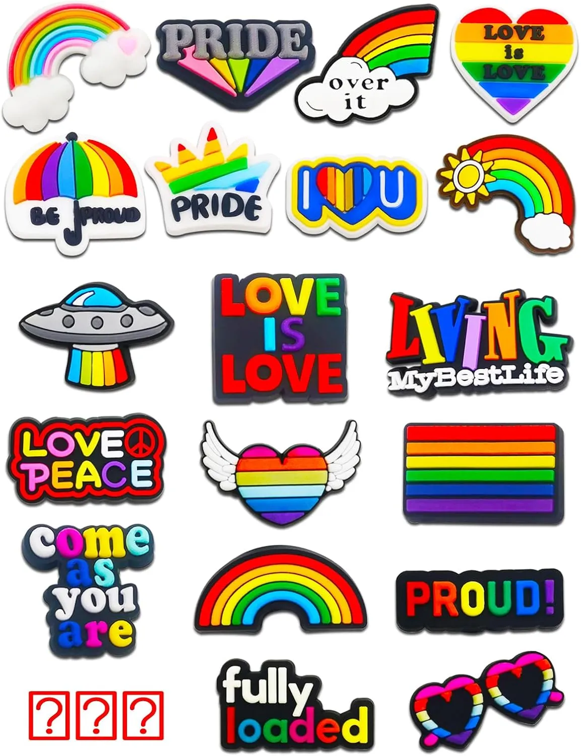 20PCS Rainbow Shoes Decoration Charms for LGBTQ Lesbian Gay Pride Proud Love Peace, Clog Sandals Shoe Decorations for Girls Women Party Favor