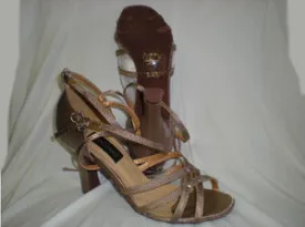 3.38" Vera-- Flare Heel Latin Sandal -- Bronze Satin