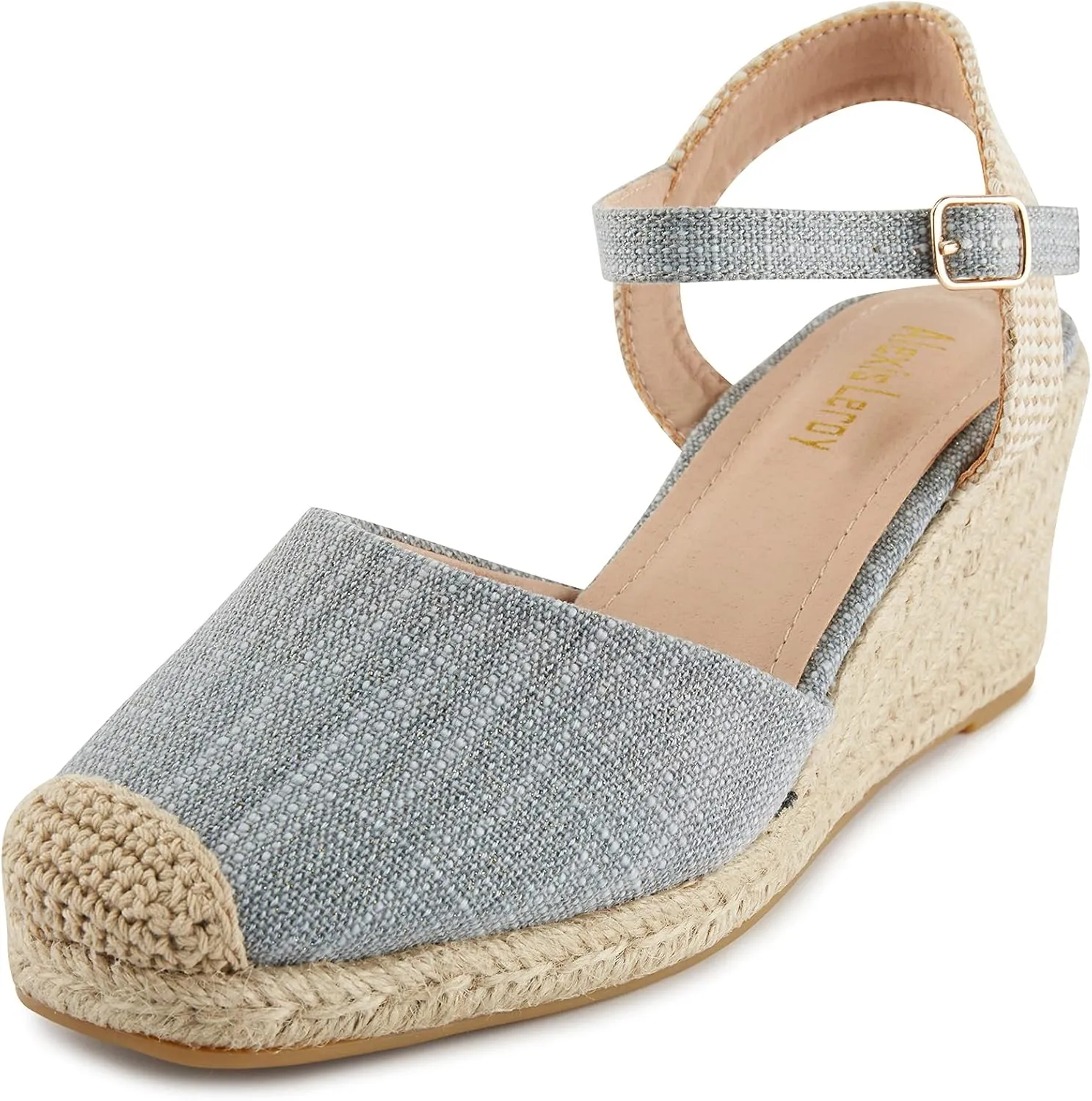 Alexis Leroy Womens Embroidered Closed Toe Buckle Strap Espadrilles Wedge Sandals