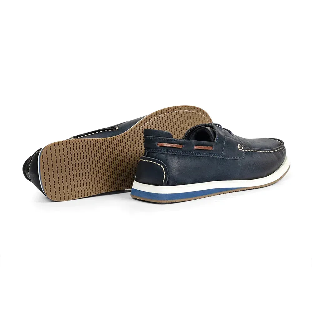 Anatomic Men's Costa Leather Boat Shoes Navy Blue