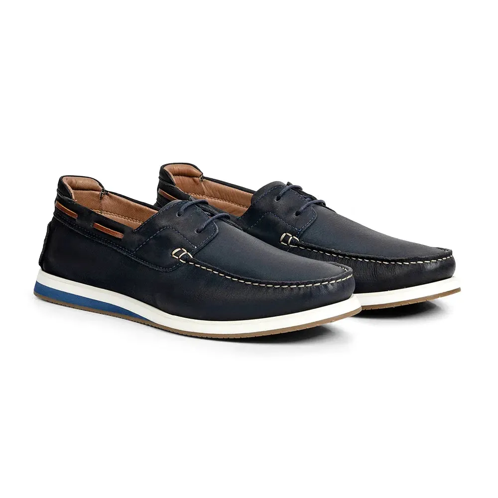 Anatomic Men's Costa Leather Boat Shoes Navy Blue