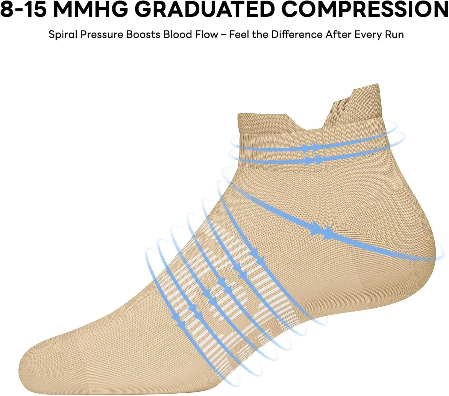 Ankle Compression Socks for Men and Women, 6 Pairs Low Cut Athletic Running Sock with Arch Support and Heel Tab