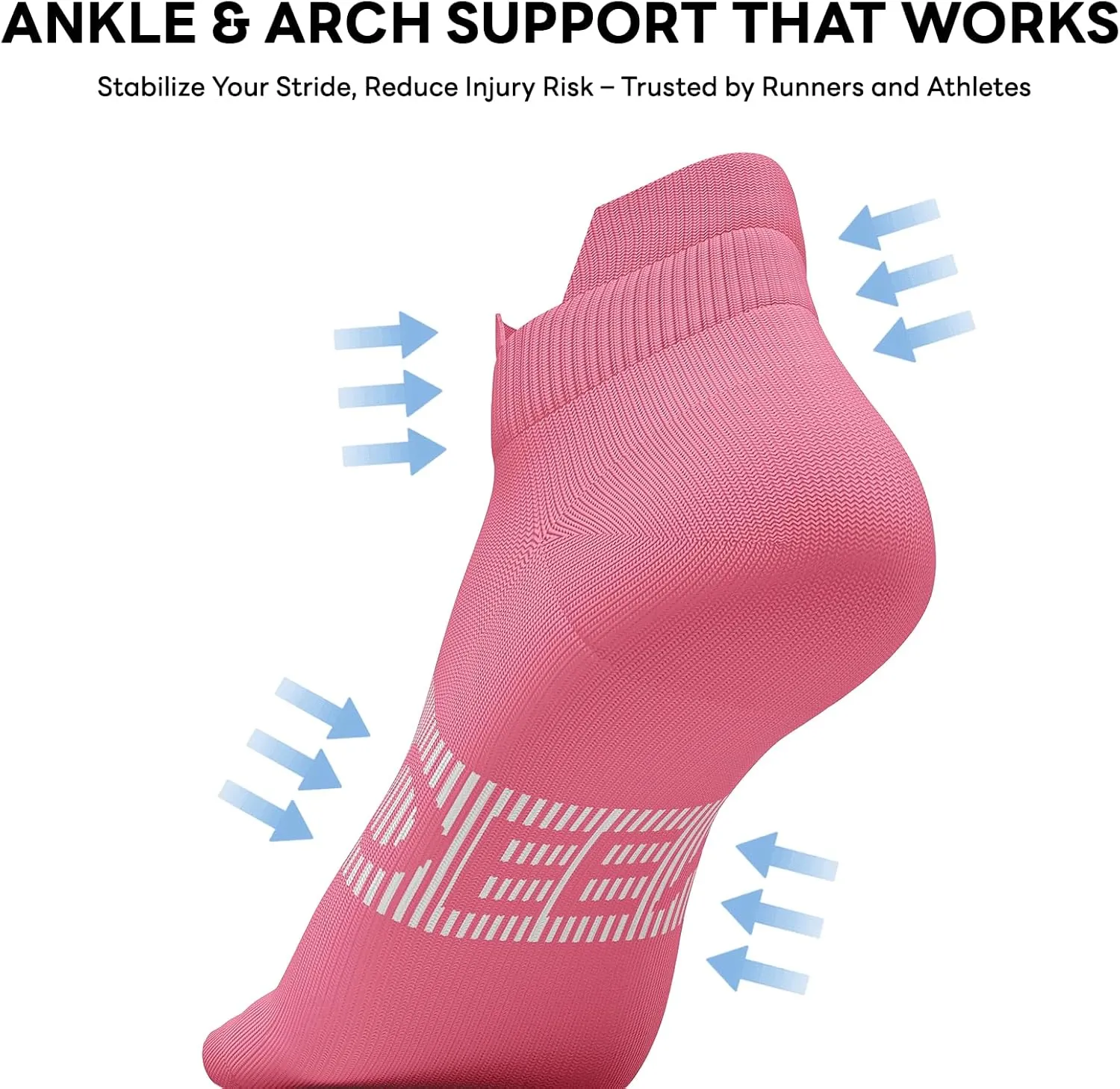 Ankle Compression Socks for Men and Women, 6 Pairs Low Cut Athletic Running Sock with Arch Support and Heel Tab