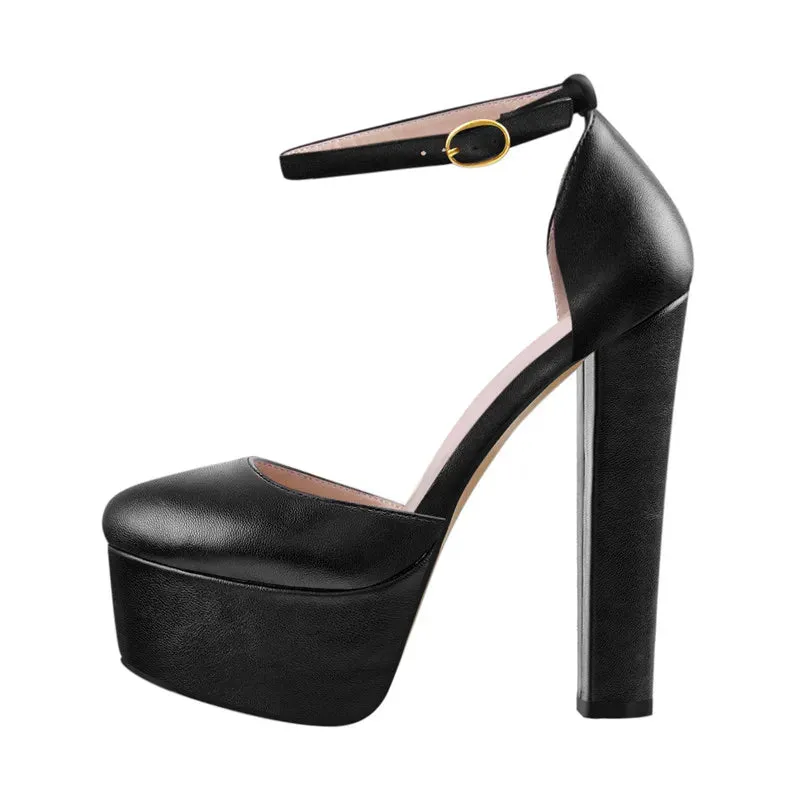 Ankle Strap Round Toe Platform Heeled Shoes