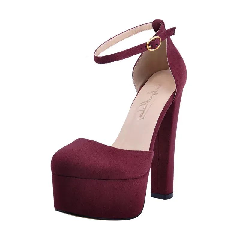 Ankle Strap Round Toe Platform Heeled Shoes