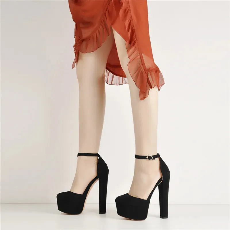Ankle Strap Round Toe Platform Heeled Shoes
