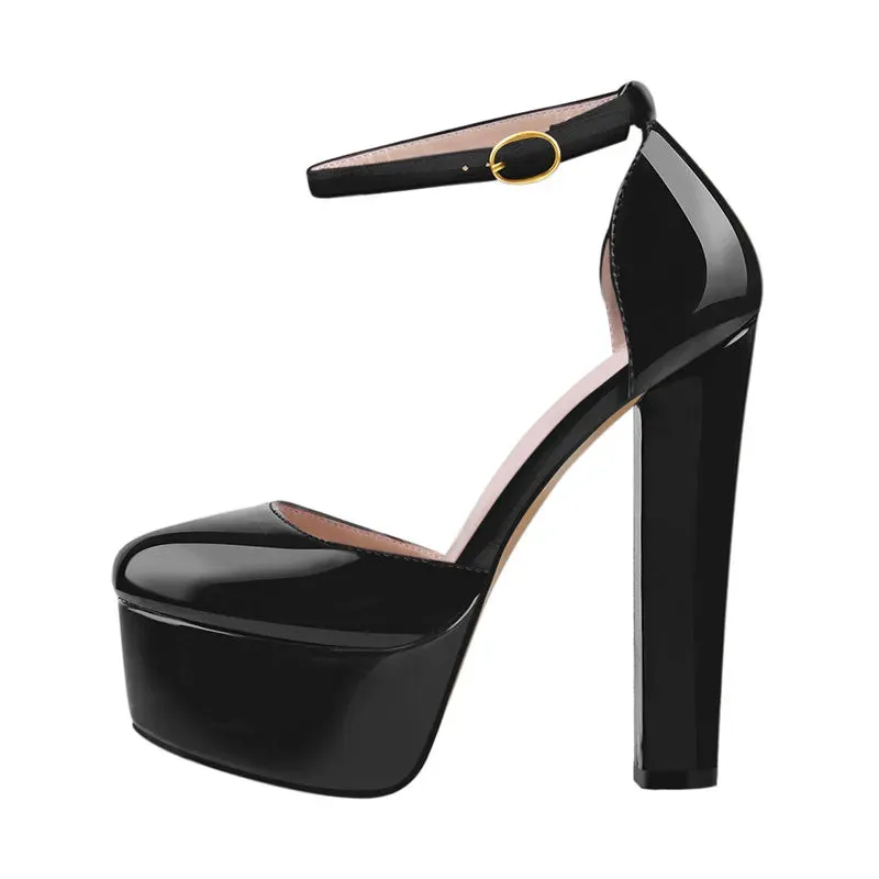 Ankle Strap Round Toe Platform Heeled Shoes