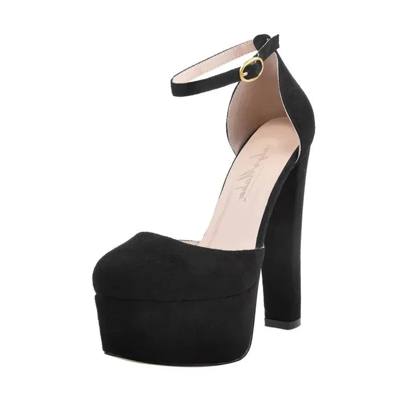 Ankle Strap Round Toe Platform Heeled Shoes