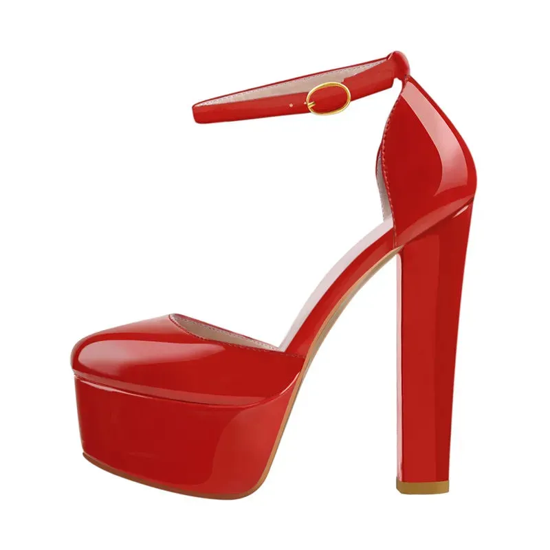 Ankle Strap Round Toe Platform Heeled Shoes