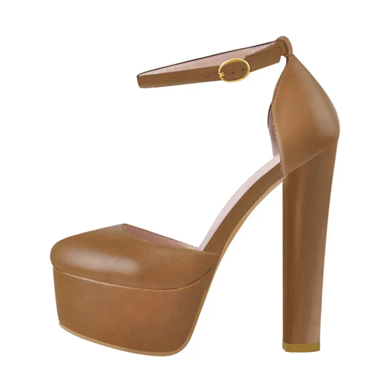 Ankle Strap Round Toe Platform Heeled Shoes