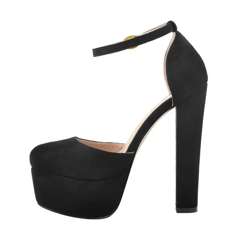 Ankle Strap Round Toe Platform Heeled Shoes