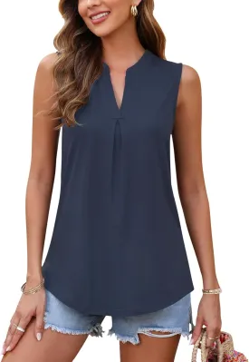 AUSELILY Womens 2025 Summer Tank Tops Causal Ladies V Neck Sleeveless Loose Pleated Shirts Blouse
