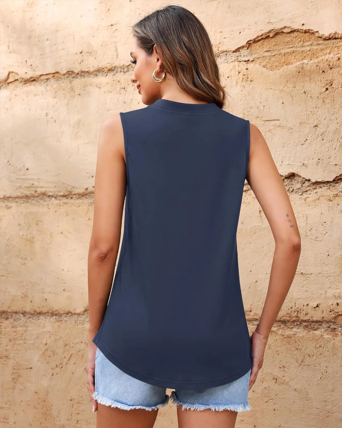AUSELILY Womens 2025 Summer Tank Tops Causal Ladies V Neck Sleeveless Loose Pleated Shirts Blouse