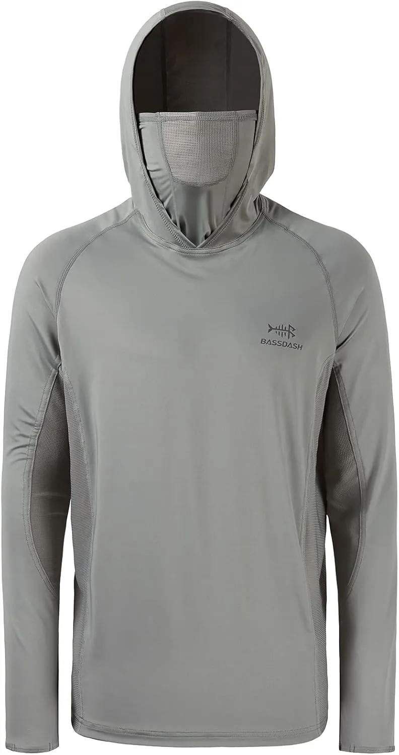 BASSDASH UPF 50  Men??s Long Sleeve Fishing Shirt with Mask UV Neck Gaiter Hoodie