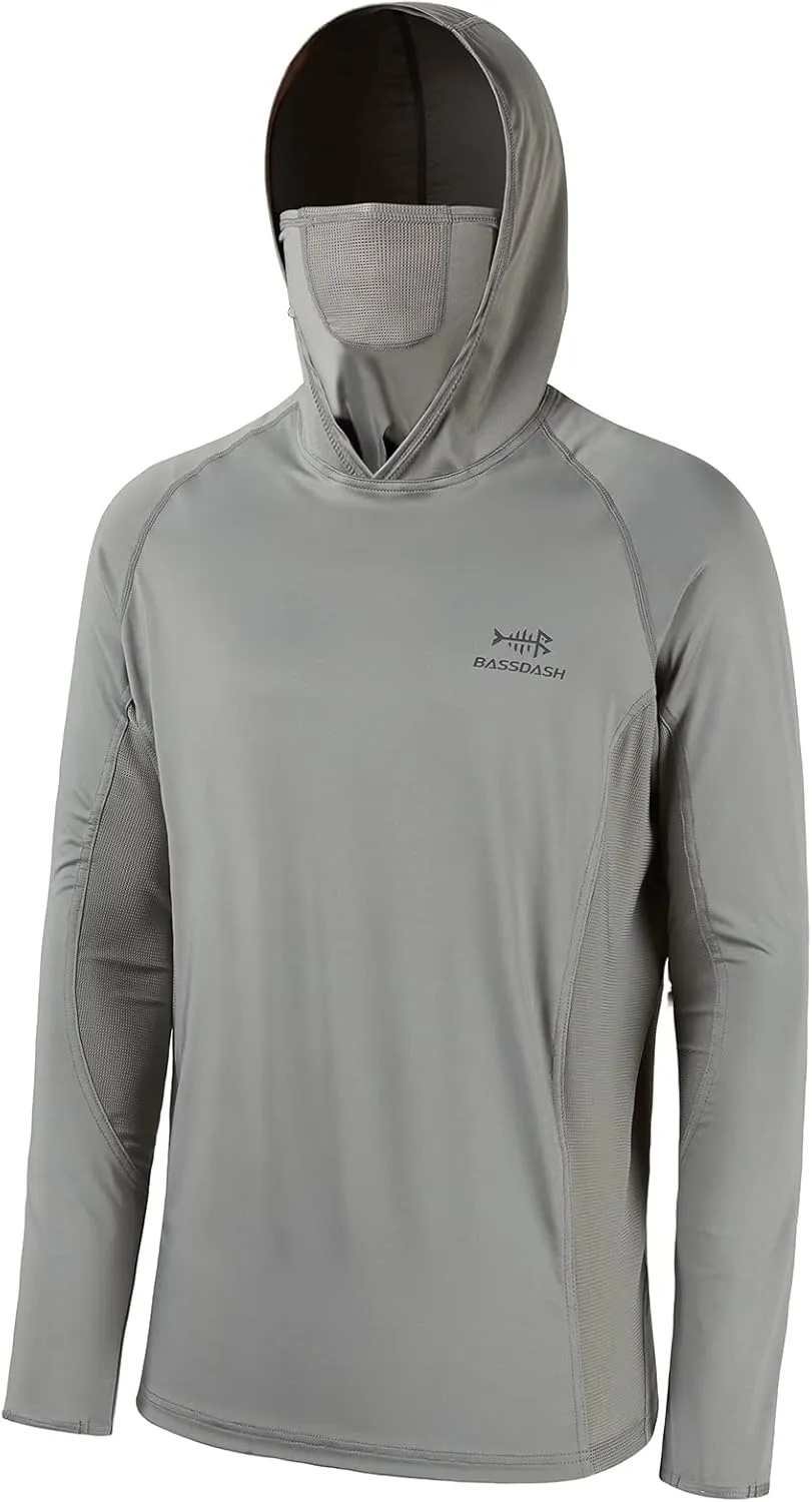 BASSDASH UPF 50  Men??s Long Sleeve Fishing Shirt with Mask UV Neck Gaiter Hoodie