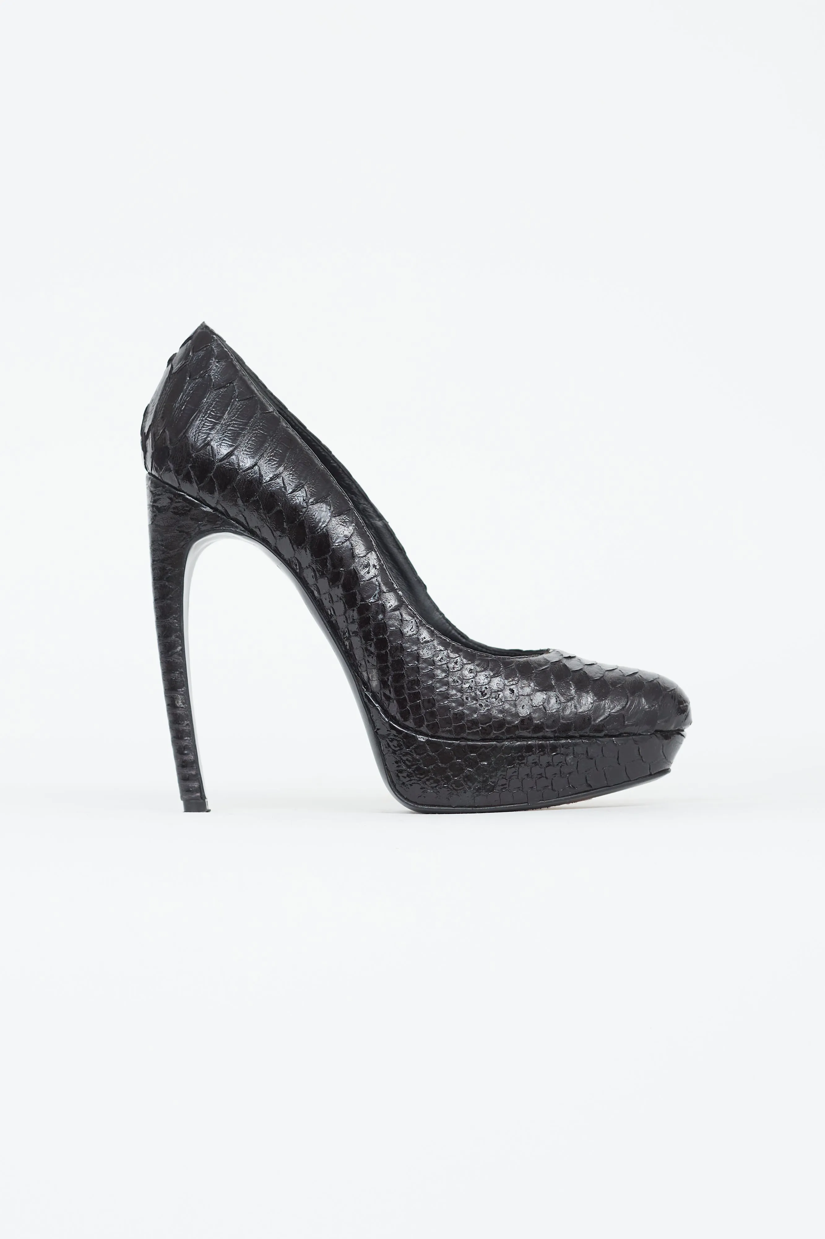 Black Textured Leather Platform Pump