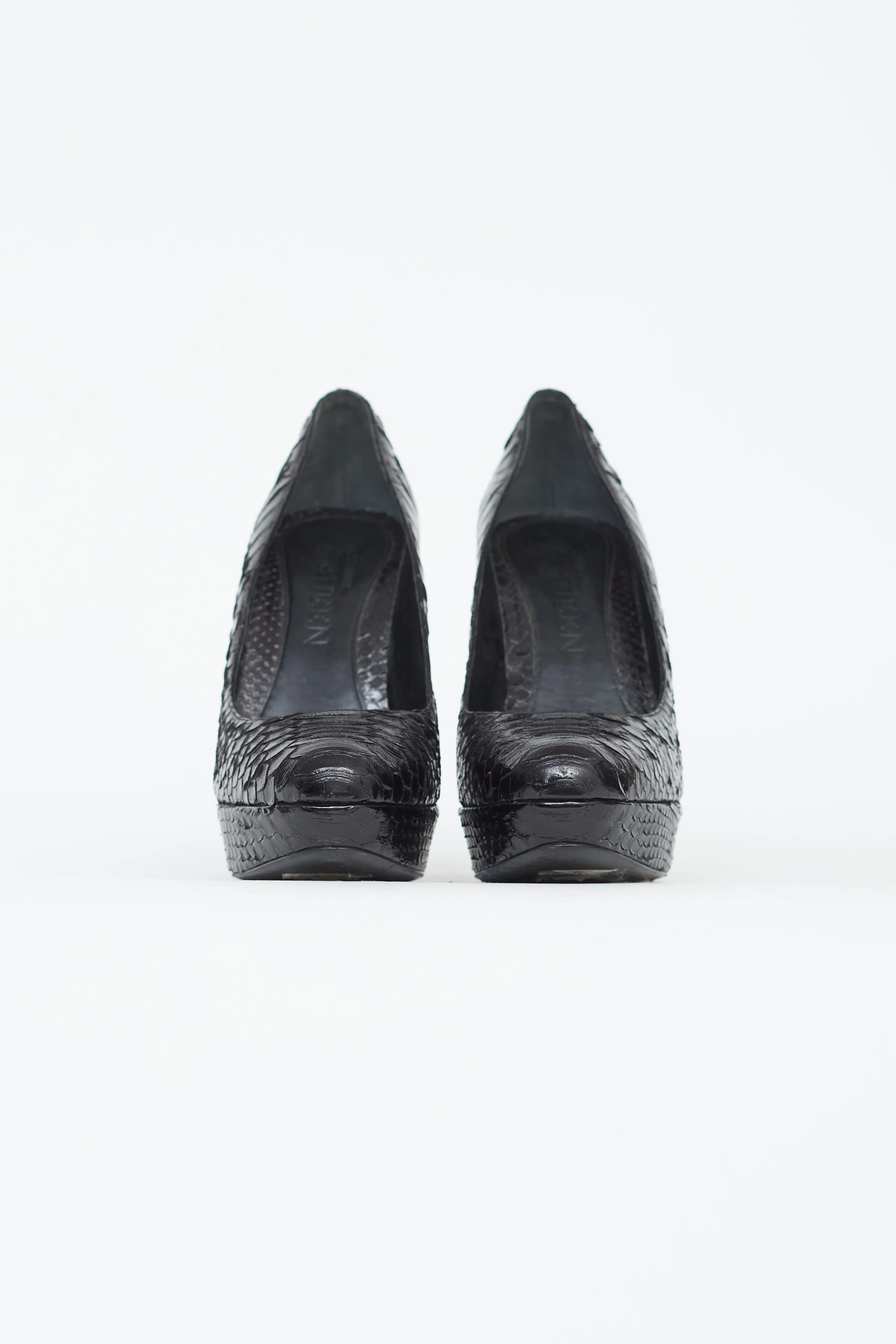 Black Textured Leather Platform Pump