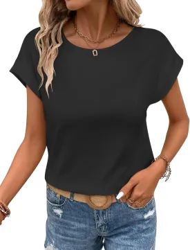 Bliwov Womens T Shirts Spring Summer Tops Cap Sleeve Crew Neck Casual Business Dressy Blouses Beach Clothes Fashion Outfits
