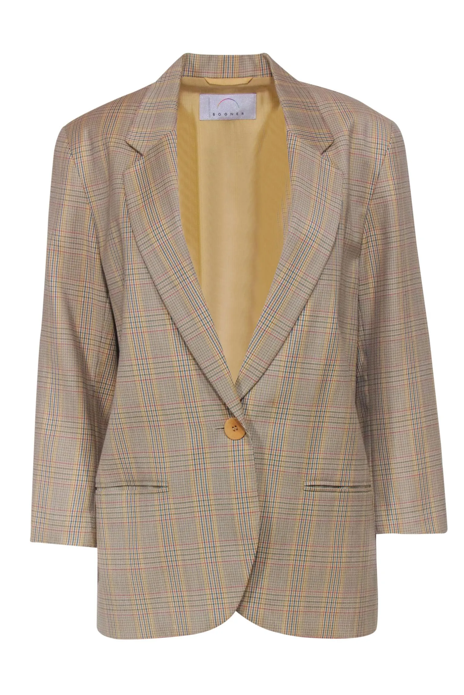 Bogner - Yellow Plaid Wool Single Button Blazer Sz 8