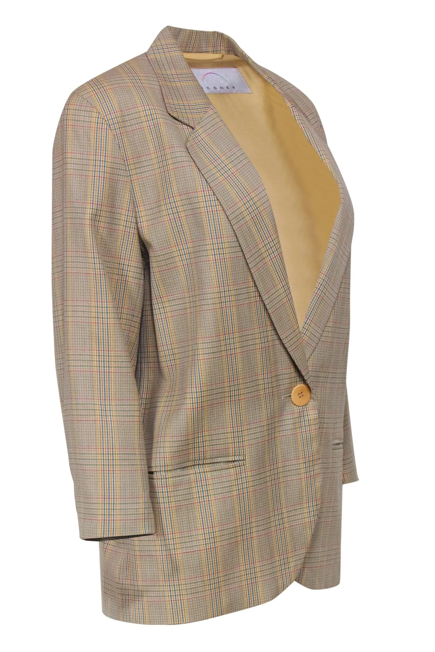Bogner - Yellow Plaid Wool Single Button Blazer Sz 8