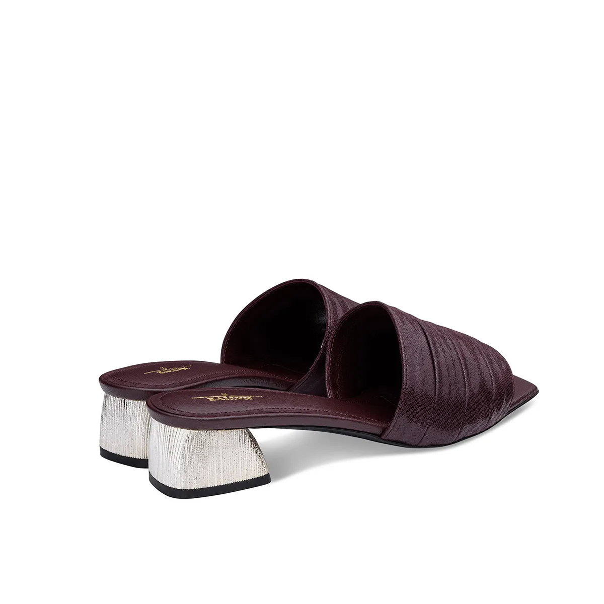 Boxxy Sandals W/ Striped Metallic Heels in Bordeaux
