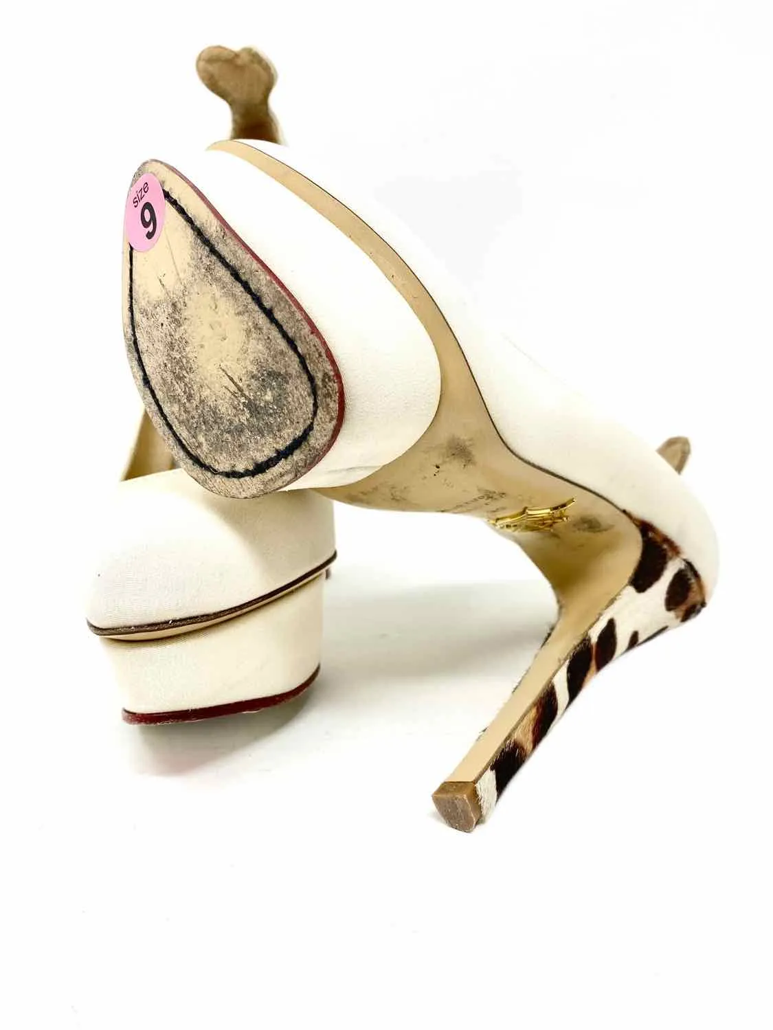 Charlotte Olympia Women's Cream Print Platform Fur Animal Print Size 39/9 Pumps