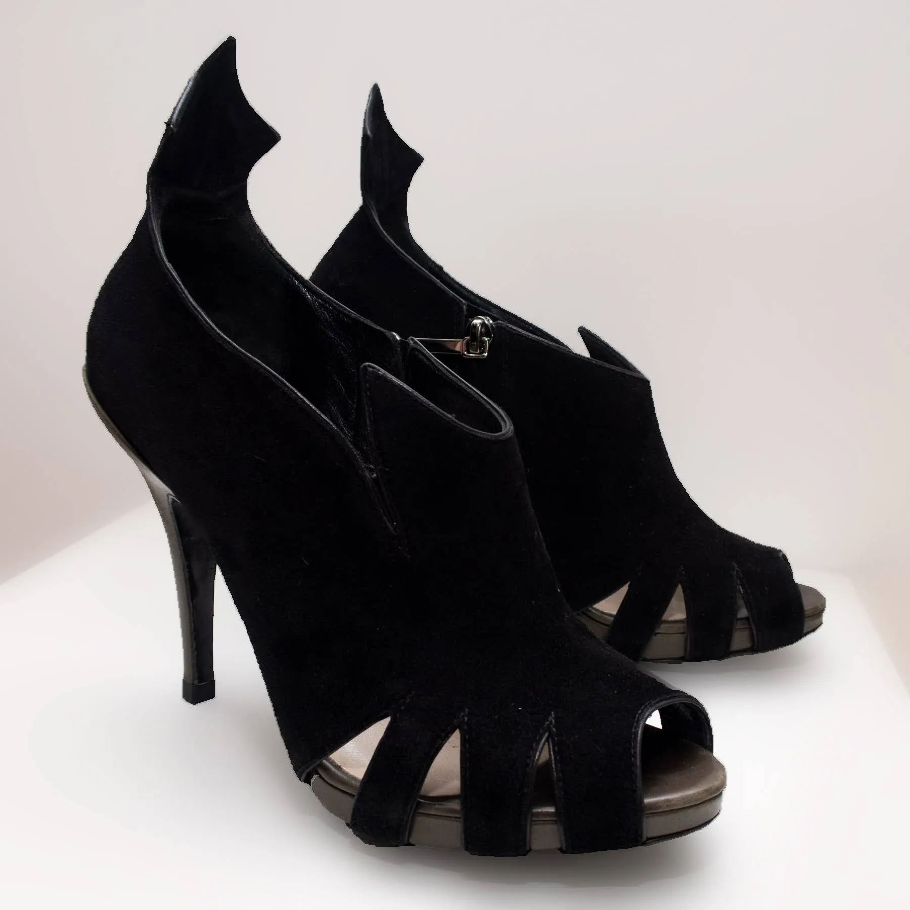 Christian Dior Black Suede Peep Toe Ankle Boot Stilletoe Heels