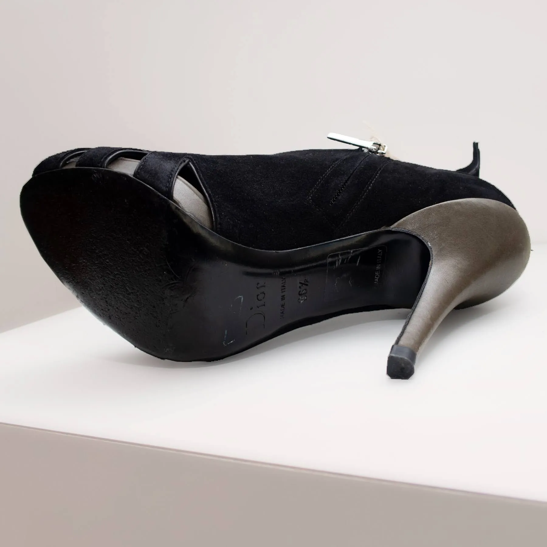 Christian Dior Black Suede Peep Toe Ankle Boot Stilletoe Heels