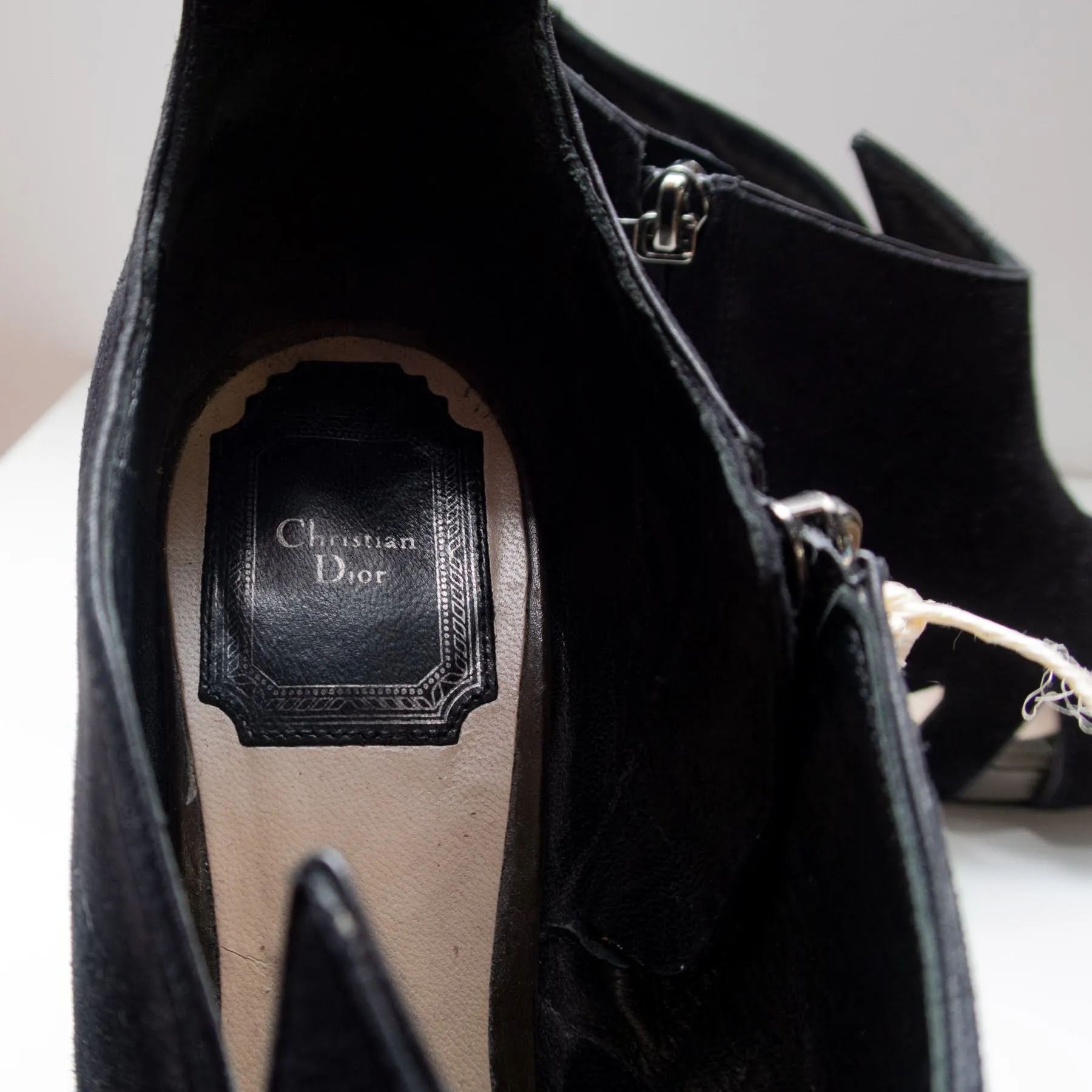 Christian Dior Black Suede Peep Toe Ankle Boot Stilletoe Heels