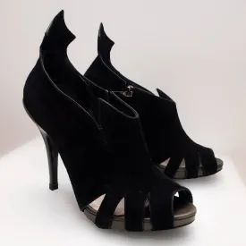 Christian Dior Black Suede Peep Toe Ankle Boot Stilletoe Heels