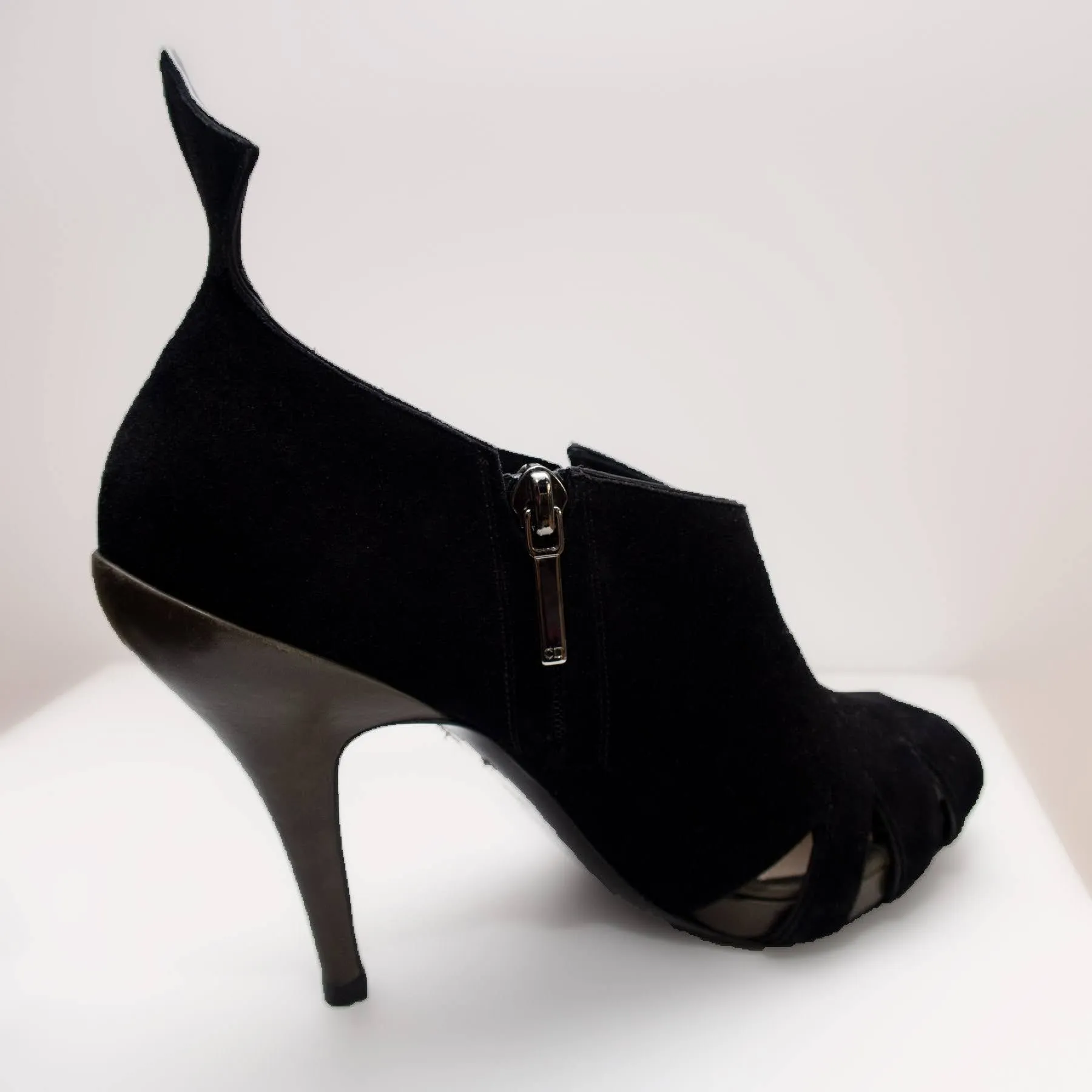 Christian Dior Black Suede Peep Toe Ankle Boot Stilletoe Heels
