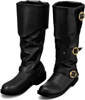 Cuffbow Pirate Costume Boots for Men Medieval Renaissance Steampunk Cosplay Boots Halloween Gothic Button Leather Shoes
