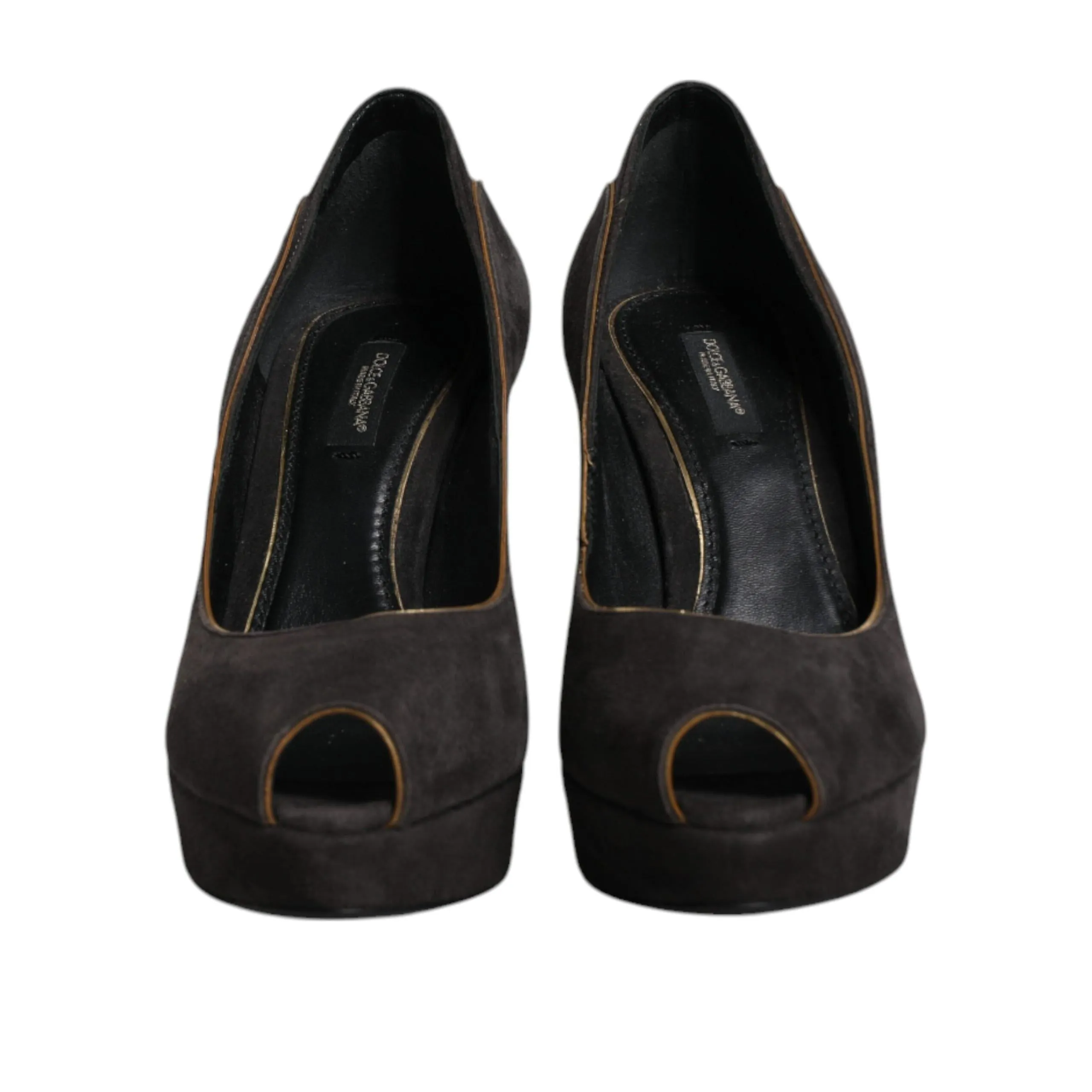 Dolce & Gabbana Black Suede Leather Platform Heels Pumps Shoes