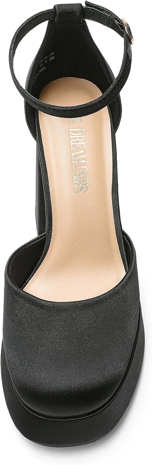 DREAM PAIRS Women's Chunky Platform High Heels Closed Toe Block Ankle Strap Dress Wedding Party Pumps Shoes