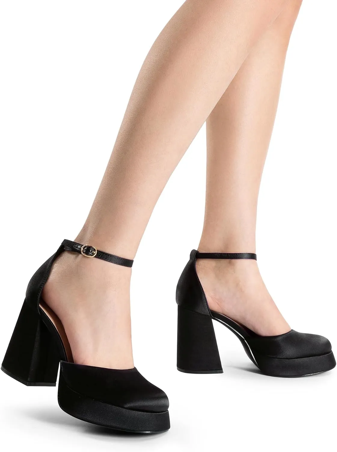 DREAM PAIRS Women's Chunky Platform High Heels Closed Toe Block Ankle Strap Dress Wedding Party Pumps Shoes