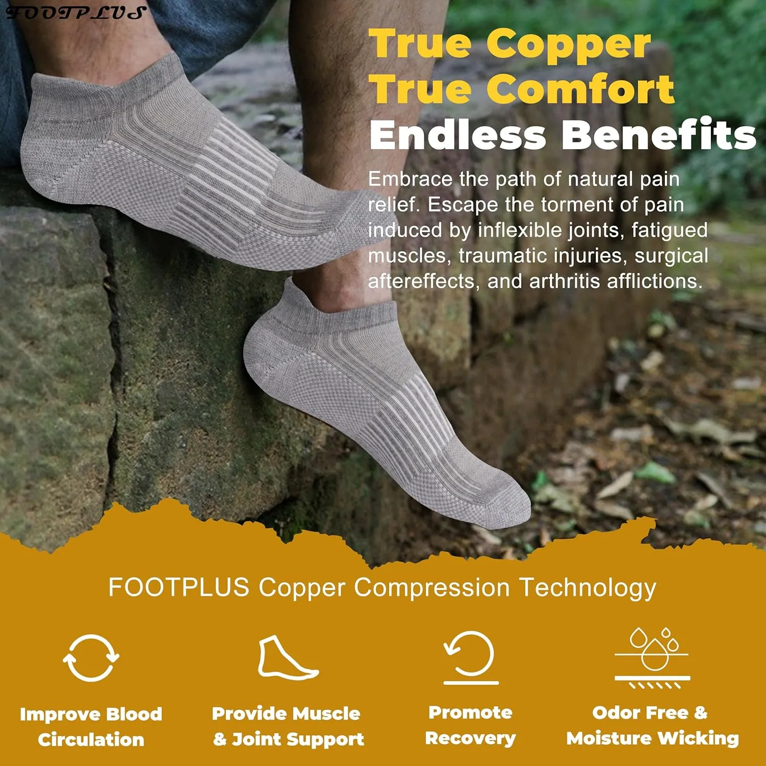 FOOTPLUS Copper Compression Socks,Unisex Cushioned Sole Arch Support Athletic Ankle/Crew Running Hiking Socks