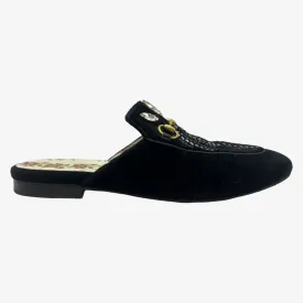 Gucci women's black velvet embellished slip-on horsebit loafers