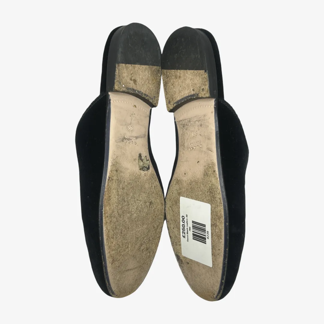 Gucci women's black velvet embellished slip-on horsebit loafers