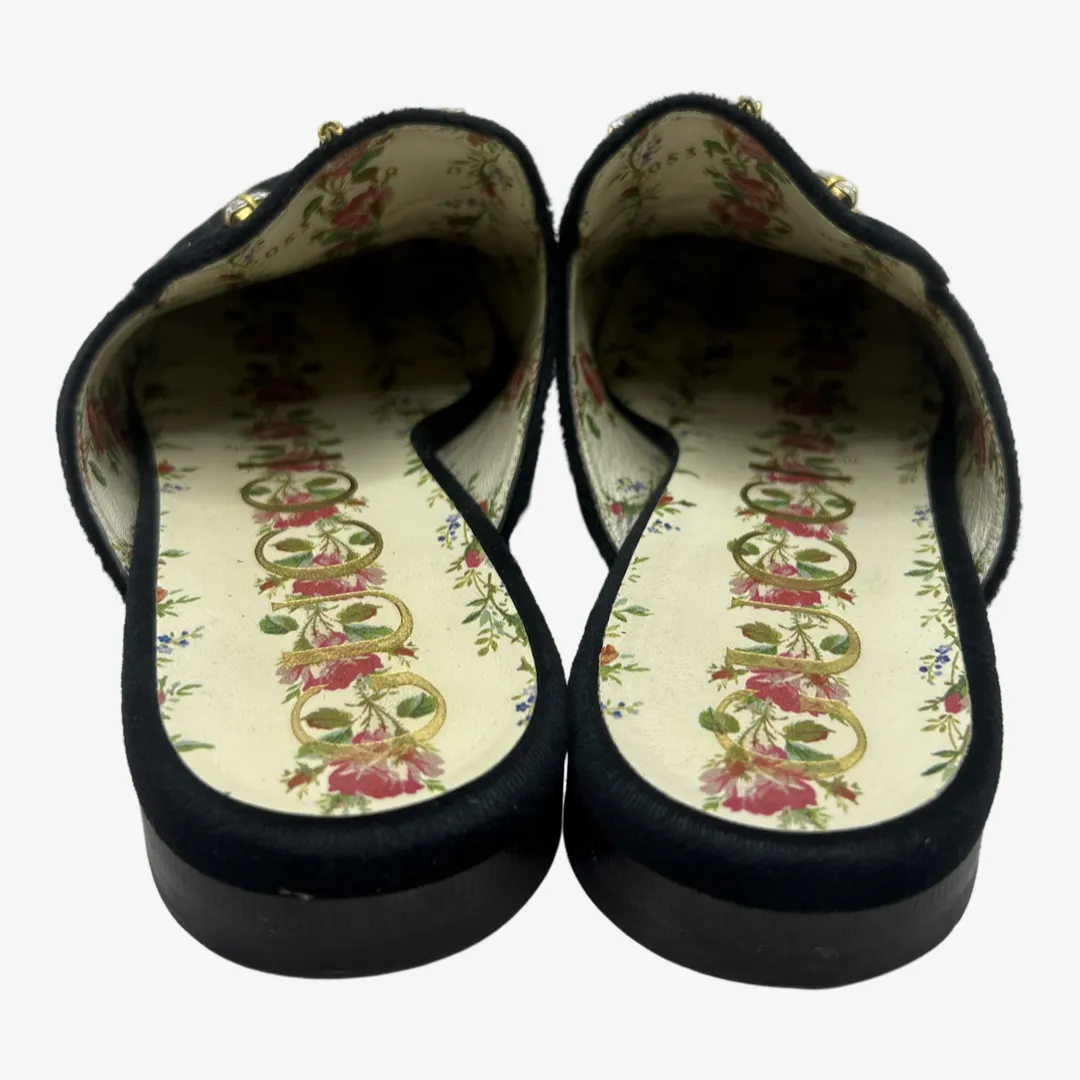 Gucci women's black velvet embellished slip-on horsebit loafers