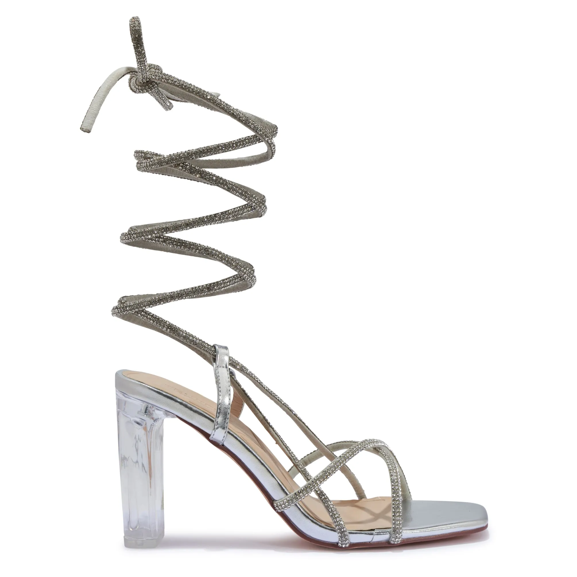 HOLMES2 DIAMANTE WRAP AROUND BLOCK HEEL PERSPEX SANDAL