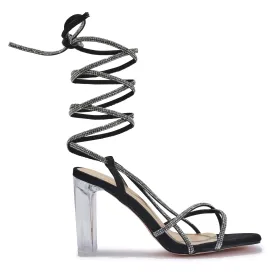 HOLMES2 DIAMANTE WRAP AROUND BLOCK HEEL PERSPEX SANDAL