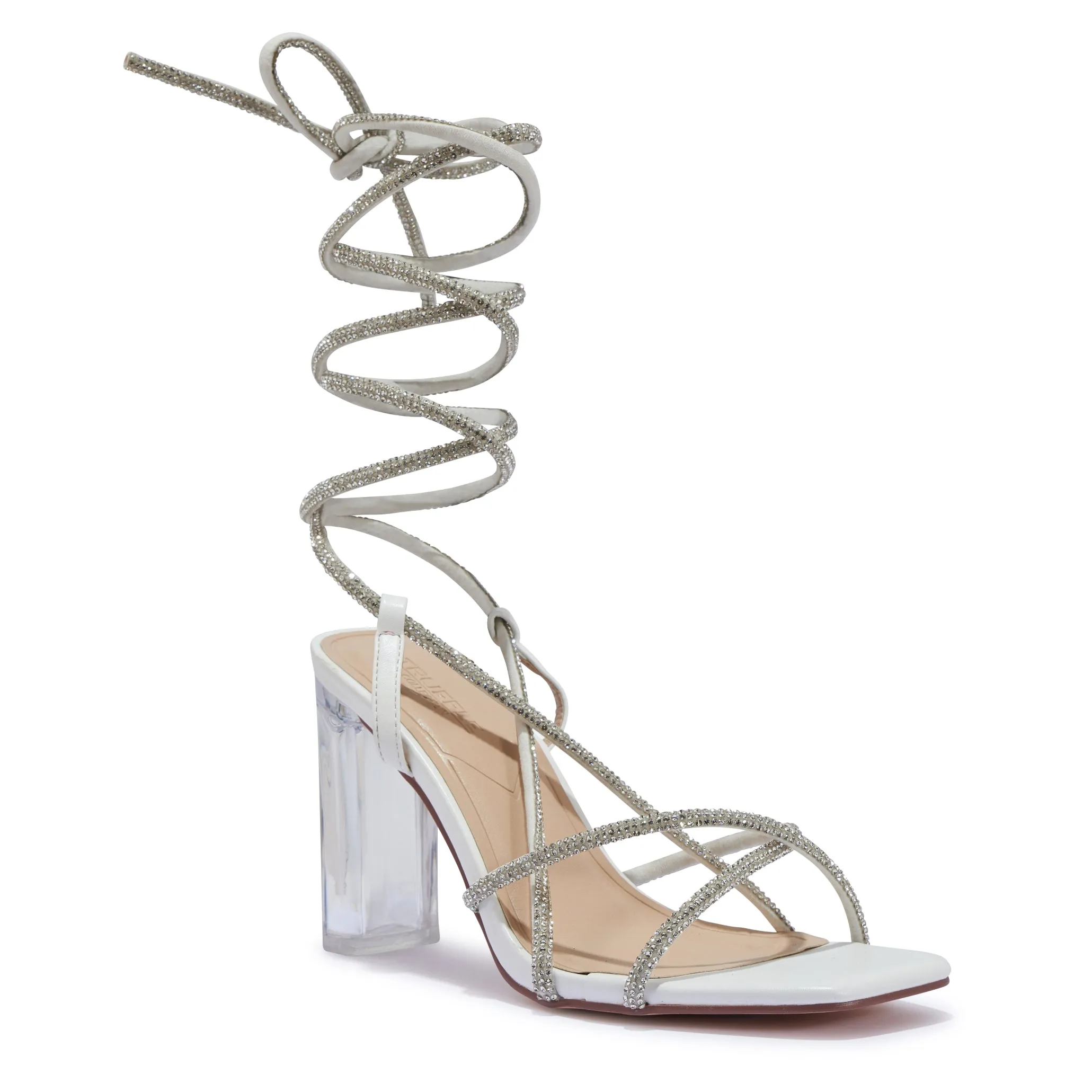 HOLMES2 DIAMANTE WRAP AROUND BLOCK HEEL PERSPEX SANDAL