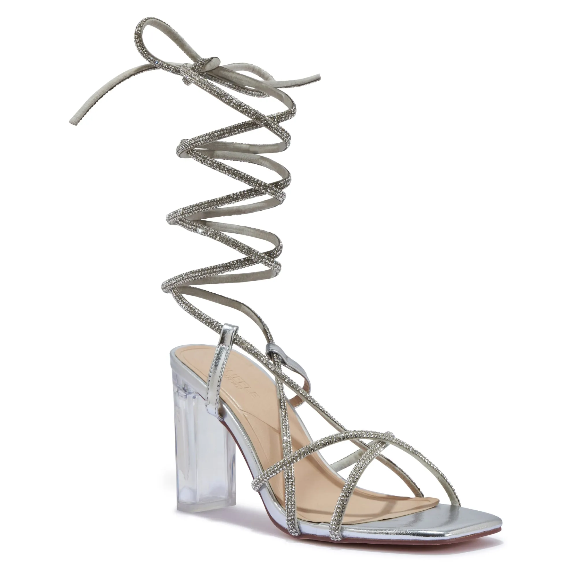 HOLMES2 DIAMANTE WRAP AROUND BLOCK HEEL PERSPEX SANDAL