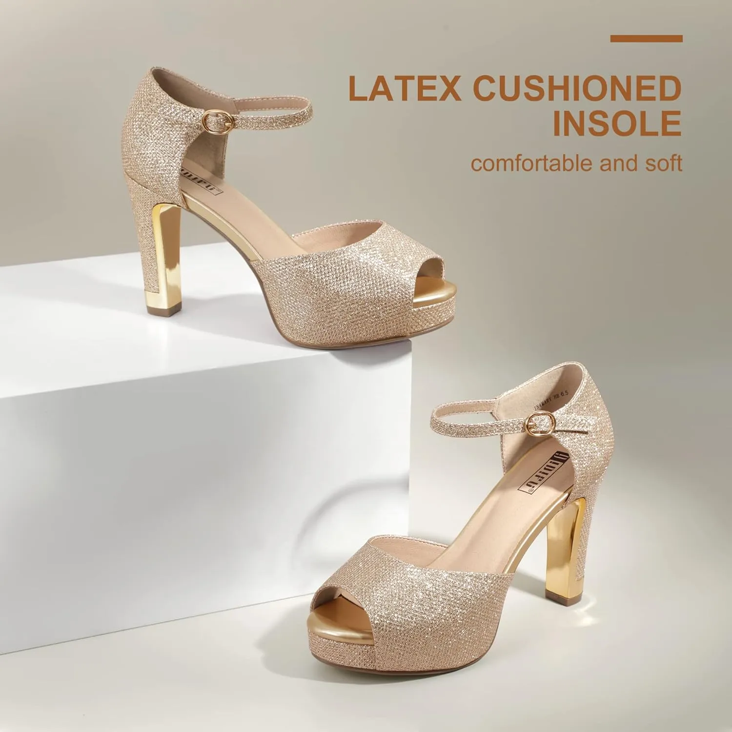 IDIFU Women's IN4 Mary Platform Chunky High Heels Sandals Peep Toe Dress Wedding Bridal Shoes For Women Bride Bridesmaid