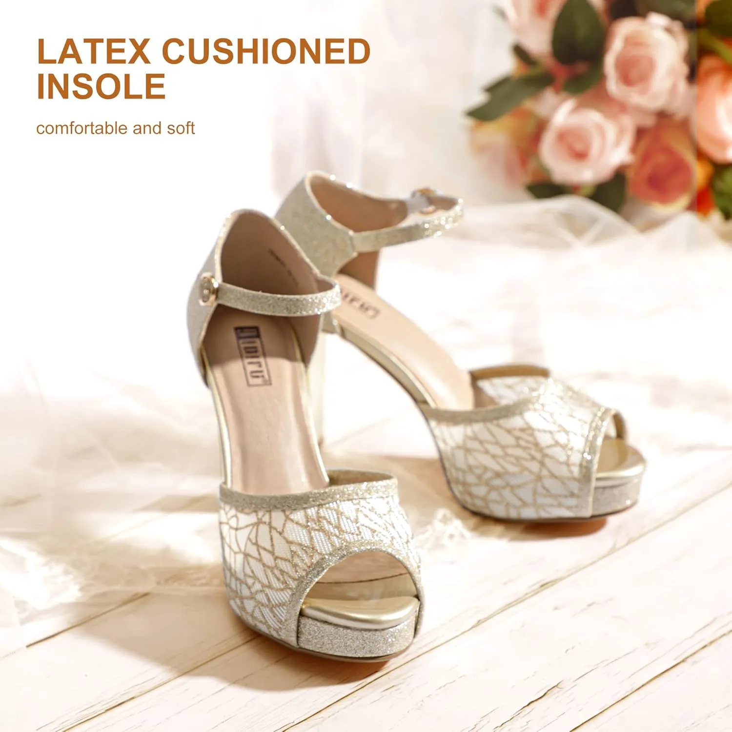 IDIFU Women's IN4 Mary Platform Chunky High Heels Sandals Peep Toe Dress Wedding Bridal Shoes For Women Bride Bridesmaid