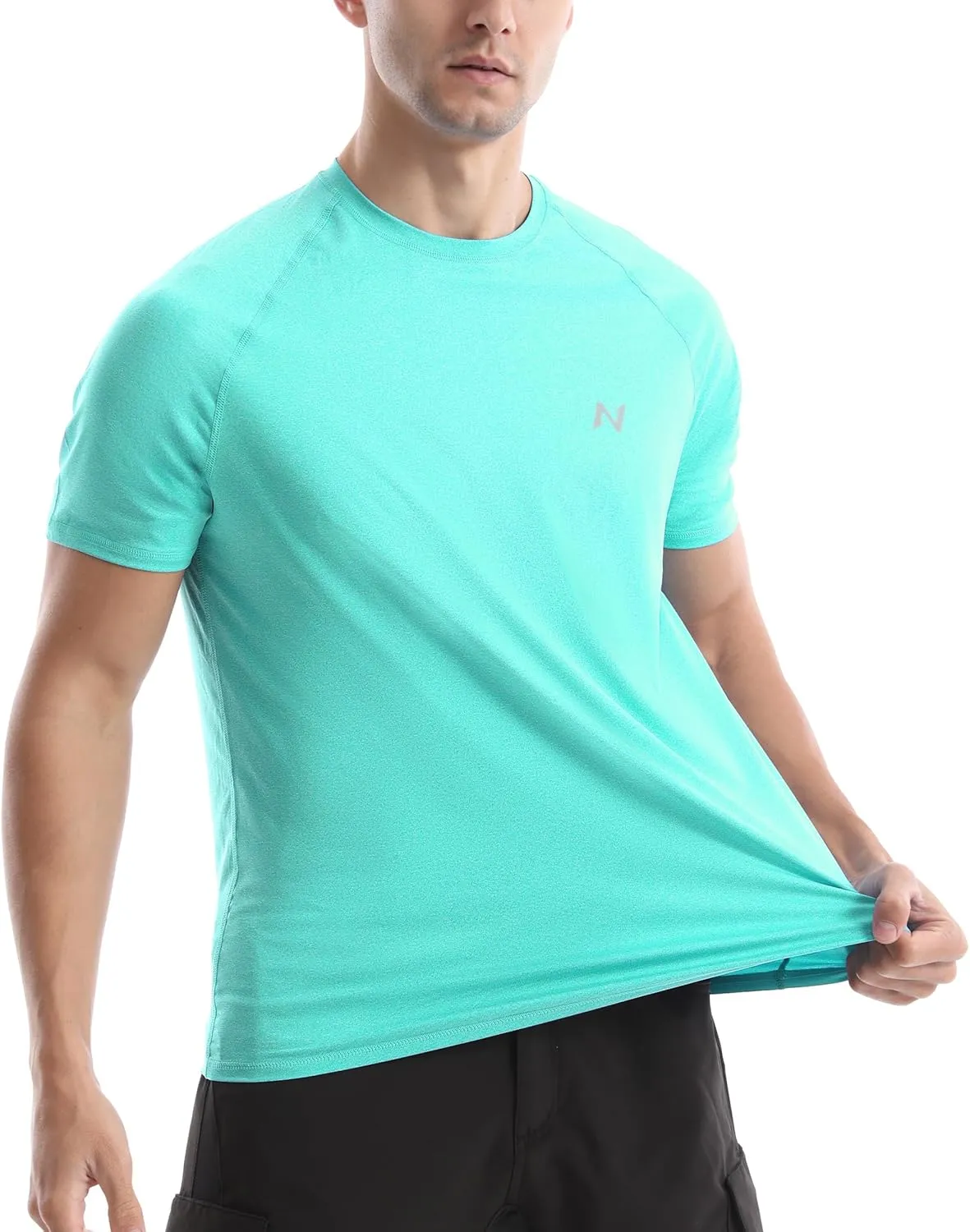 isnowood UPF 50  Swim Shirts for Men, Sun Protection Short Sleeve Rash Guard Mens Quick Dry Surf Athletic Beach Shirt