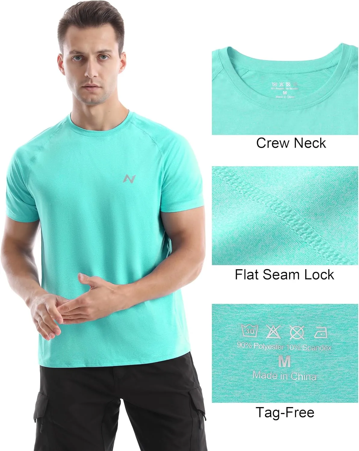 isnowood UPF 50  Swim Shirts for Men, Sun Protection Short Sleeve Rash Guard Mens Quick Dry Surf Athletic Beach Shirt