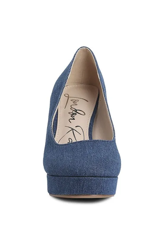 Kostur Denim Blue Block Heel Pumps