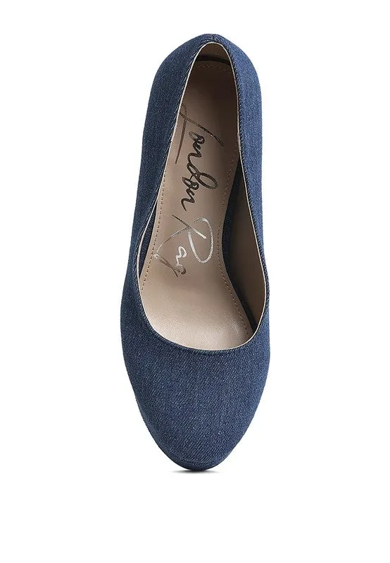 Kostur Denim Blue Block Heel Pumps